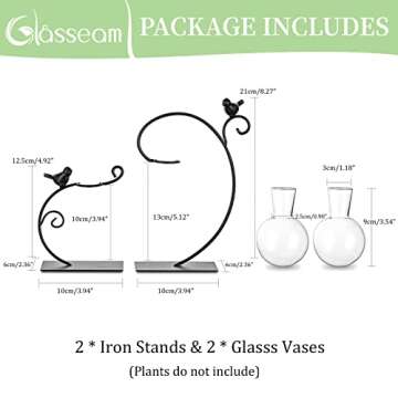 Glasseam Terrarium Plant Propagation Stations, 2Pcs Glass Terrariums for Plants, Desktop Glass Planter Bulb Vase for Office Home Decor, Hydroponic Propogation Jars Propagate Station Gifts for Women