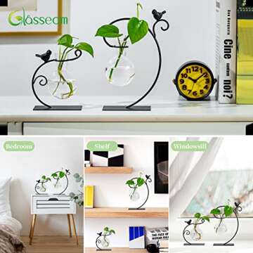 Glasseam Terrarium Plant Propagation Stations, 2Pcs Glass Terrariums for Plants, Desktop Glass Planter Bulb Vase for Office Home Decor, Hydroponic Propogation Jars Propagate Station Gifts for Women