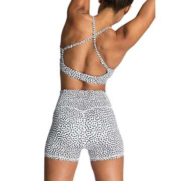 IMEKIS Workout Sets for Women 2 Piece Yoga Outfit: Tracksuits High Waisted Running Biker Shorts with Adjustable Strap Sport Bra Exercise Running Clothes Athletic Gym Sets Matching White Polka Dots S