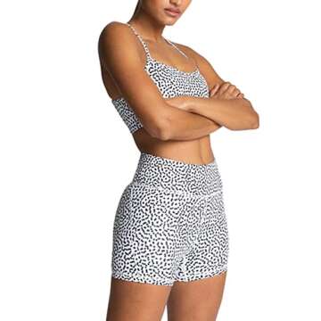 IMEKIS Workout Sets for Women 2 Piece Yoga Outfit: Tracksuits High Waisted Running Biker Shorts with Adjustable Strap Sport Bra Exercise Running Clothes Athletic Gym Sets Matching White Polka Dots S