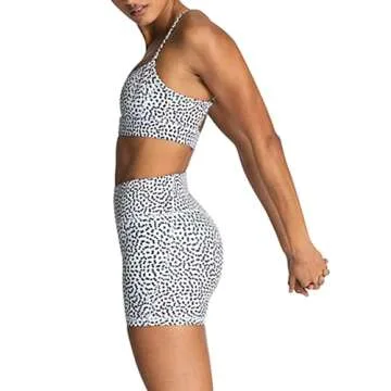 IMEKIS Workout Sets for Women 2 Piece Yoga Outfit: Tracksuits High Waisted Running Biker Shorts with Adjustable Strap Sport Bra Exercise Running Clothes Athletic Gym Sets Matching White Polka Dots S