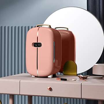 IKER 12L Beauty Fridge, Professional Skincare Fridge 2 Door Design for Cosmetics Storage, Only For Exquisite Women & Girls (Peach Pink)