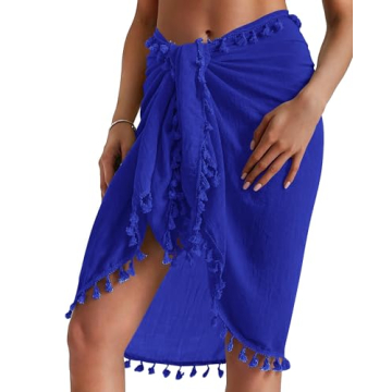 Eicolorte Beach Sarongs Pareo for Women Bikini Bathing Suit Swim Wrap Cover Up Wrap Skirt (013-Royal Blue-Short)