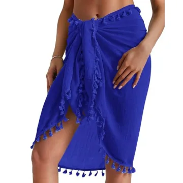 Eicolorte Beach Sarongs Pareo for Women Bikini Bathing Suit Swim Wrap Cover Up Wrap Skirt (013-Royal Blue-Short)