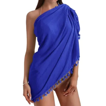 Eicolorte Beach Sarongs Pareo for Women Bikini Bathing Suit Swim Wrap Cover Up Wrap Skirt (013-Royal Blue-Short)