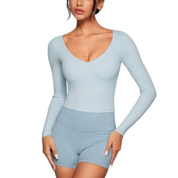 INGIA Women’s V-Neck Long Sleeve Crop Top – Soft and Flattering Activewear
