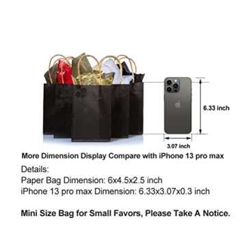 AWELL Mini Size Black Paper Bag with Handle Party Favours Bag 6x4.5x2.5 inch for Wedding Birthday Baby Shower Recycled Bag, Pack of 24