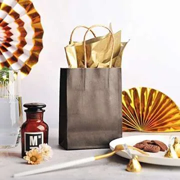 AWELL Mini Size Black Paper Bag with Handle Party Favours Bag 6x4.5x2.5 inch for Wedding Birthday Baby Shower Recycled Bag, Pack of 24