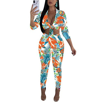 Chic Women 2 Piece Tropical Floral Print Outfit Set
