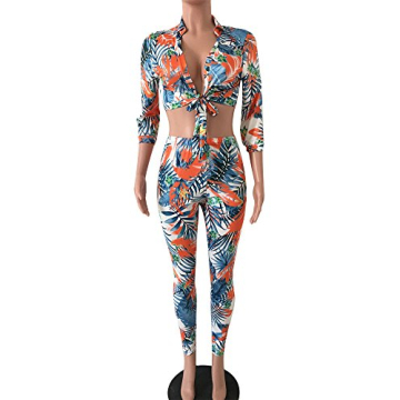 Chic Women 2 Piece Tropical Floral Print Outfit Set