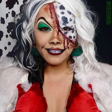 Mildiso Black and White Cruella Deville Wig for Women Cruella Deville Costume Short Curly Wavy Hair Wig Cute Soft Wigs for Costume Party M058C