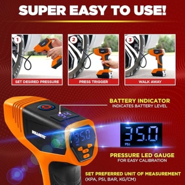 Compact Bullseye Pro Tire Inflator - 150 PSI Rechargeable Pump