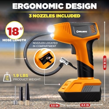 Compact Bullseye Pro Tire Inflator - 150 PSI Rechargeable Pump