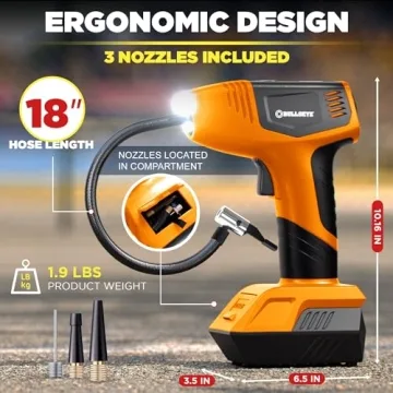 Compact Bullseye Pro Tire Inflator - 150 PSI Rechargeable Pump