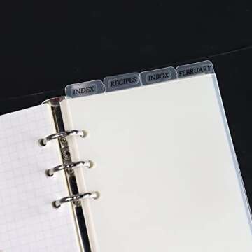 A6 4-Tabs Transparent Plastic Binder Divider Index Top Vertical Divider Set with Monthly Stickers, Clear 6 Holes Page Index Divider for 6-Rings Binder Loose Leaf Planner Journal