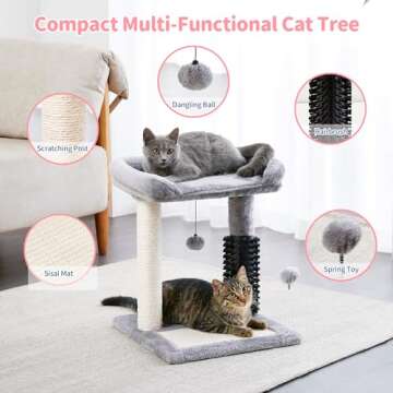 Made4Pets Small Cat Tree Tower, Cat Scratching Post 4-in-1 with Cat Self Groomer Brush, 20" Tall Nat...