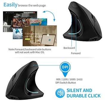 Attoe Vertical Ergonomic Wireless Mouse, Rechargeable