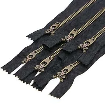 Leekayer Metal Zipper Set - 6 Durable Black-Brass Zippers