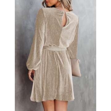 Happy Sailed Women's Velvet Mini Dress Elegant Spring Long Sleeve Tie Waist A-Line Skater Dress Retr...