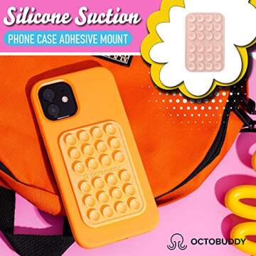 OCTOBUDDY || Silicone Suction Phone Case Adhesive Mount || (iPhone and Android Cellphone case Compatible, Hands-Free Mobile Accessory Holder for Selfies and Videos) + Fidget Gift (Pack of 2)