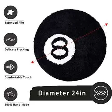 8 Ball Rug - 24 inch Black Round Carpet Billiard Pool 8 Ball Carpet, Non-Slip Flocking Floor Bath Mat for Living Room Decor, Alt Room Decor Soft Y2K Rug Hypebeast Doormat for Bedroom