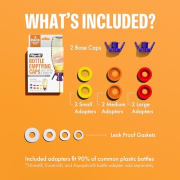 Flip-It! 2-Pack Premium Bottle Emptying Kit – No More Wasted Product - Fits Most Plastic Bottles – Get Out Every Drop of Shampoos, Lotions, & More – 2 Base Caps, 6 Adapters – Bright Color Edition