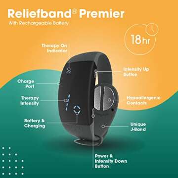 Reliefband Premier Anti-Nausea Wristband | FDA Cleared Nausea & Vomiting Relief for Motion Sickness (Car, Air, Train, Sea), Migraine & Morning Sickness | Drug Free (2 Pack)
