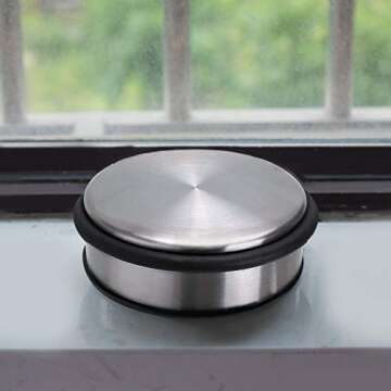 KINJOEK 2 Packs Heavy Duty No Drill Door Stopper, Stainless Steel Door Stop, Surrounded with Protective Rubber Bands Anti-Slip Door Wedge for Office, Home, Garage, Laundry Door