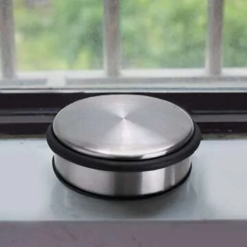 KINJOEK 2 Packs Heavy Duty No Drill Door Stopper, Stainless Steel Door Stop, Surrounded with Protective Rubber Bands Anti-Slip Door Wedge for Office, Home, Garage, Laundry Door