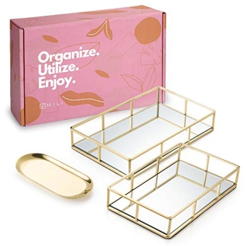 Mili Home Gold Vanity Tray Gold Perfume Tray for Dresser, Bathroom,Gold Decorative Tray Makeup Tray ...