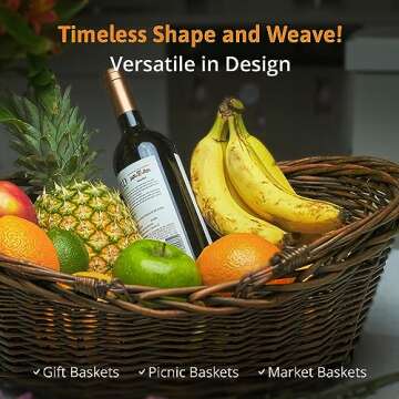 Wald Imports Medium Wicker Basket with Handle - Dark Brown Hand Woven Harvest Basket - Perfect for S...