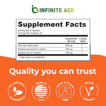 INFINITE AGE 1250mg Sea Moss Advanced Superfood Capsules, 60 Count - High-Potency, Vegan, Made in The USA - Irish Seamoss, Bladderwrack, Burdock Root - Overall Health, Immunity Support