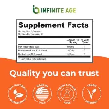 INFINITE AGE 1250mg Sea Moss Advanced Superfood Capsules, 60 Count - High-Potency, Vegan, Made in The USA - Irish Seamoss, Bladderwrack, Burdock Root - Overall Health, Immunity Support