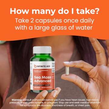 INFINITE AGE 1250mg Sea Moss Advanced Superfood Capsules, 60 Count - High-Potency, Vegan, Made in The USA - Irish Seamoss, Bladderwrack, Burdock Root - Overall Health, Immunity Support