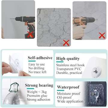 Ruucy 20PCS Adhesive Picture Hooks, Picture Hangers Without Nails, Transparent No Damage Picture Han...