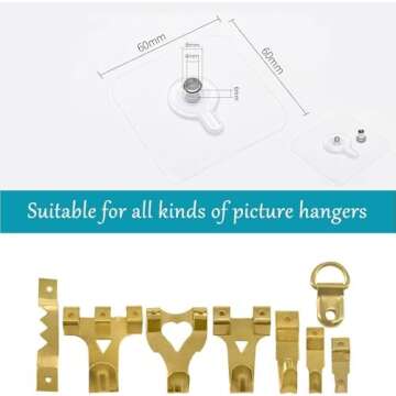 Ruucy 20PCS Adhesive Picture Hooks, Picture Hangers Without Nails, Transparent No Damage Picture Hanging Hooks for Pictures, Frames, Wreath and Wall Decor, No Nail