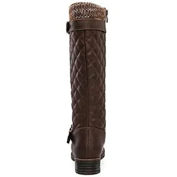 GLOBALWIN Women's Quilted Knee-High Boots Fall Winter Fashion Riding Brown Boots For Women Size 9M