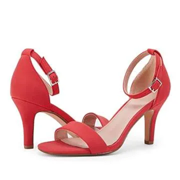 Ermonn Womens Red Ankle Strap Kitten Heels Open Toe Stilettos Classic Heeled Sandals Fashion Wedding Pump Shoes Size 8