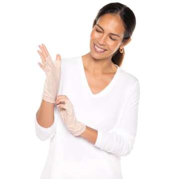 Coolibar UPF 50+ Men's Women's Ouray UV Fingerless Sun Gloves - Sun Protective (Medium- Beige)