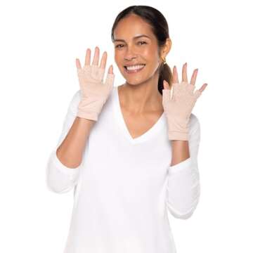 Coolibar UPF 50+ Men's Women's Ouray UV Fingerless Sun Gloves - Sun Protective (Medium- Beige)