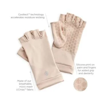 Coolibar UPF 50+ Men's Women's Ouray UV Fingerless Sun Gloves - Sun Protective (Medium- Beige)