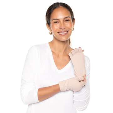 Coolibar UPF 50+ Men's Women's Ouray UV Fingerless Sun Gloves - Sun Protective (Medium- Beige)