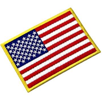 EmbTao American Flag Embroidered Patch Gold Border USA United States of America Military Uniform Iron On Sew On Emblem