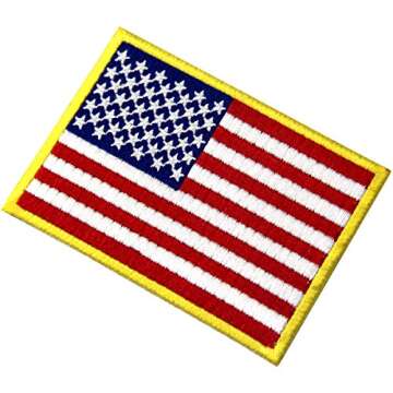 EmbTao American Flag Embroidered Patch Gold Border USA United States of America Military Uniform Iron On Sew On Emblem