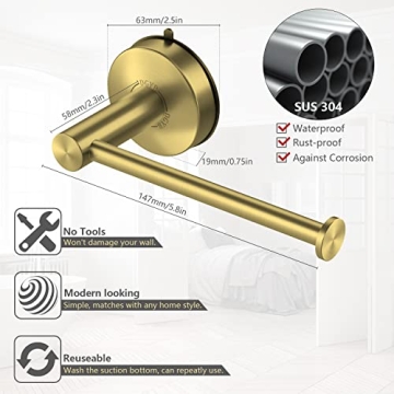 Gold Suction Cup Toilet Paper Holder Modern Rust-Resistant