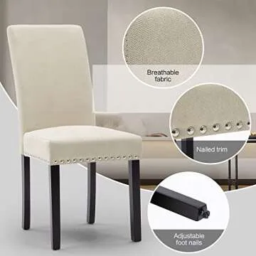 LSSPAID Dining Chairs Set of 4, Fabric Upholstered Dining Room Parson Chair with Nailhead Trim and Solid Wood Legs for Home and Kitchen, Beige