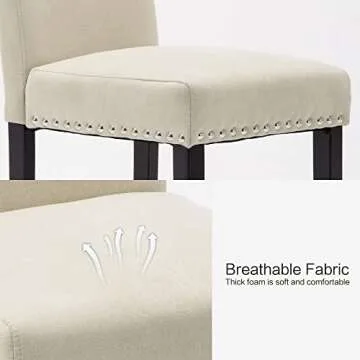 LSSPAID Dining Chairs Set of 4, Fabric Upholstered Dining Room Parson Chair with Nailhead Trim and Solid Wood Legs for Home and Kitchen, Beige
