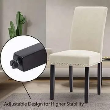 LSSPAID Dining Chairs Set of 4, Fabric Upholstered Dining Room Parson Chair with Nailhead Trim and Solid Wood Legs for Home and Kitchen, Beige