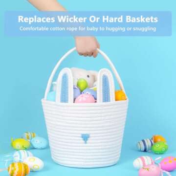 CubesLand Easter Basket for Boys Girls - Bunny Basket with Ears