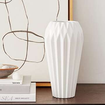 Amazon Brand – Rivet Modern Angled Stoneware Home Decor Flower Vase - 12 Inch, White